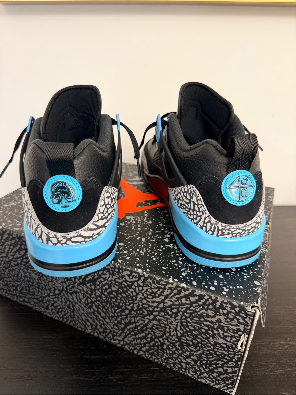 Jordan Black and Light Blue Basketball Sneakers
